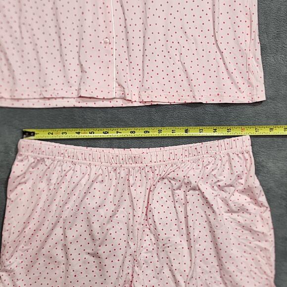 White Mark Short Sleeve Pajama Shorts Set with Button Down Collar Pink Dots XL - Picture 9 of 10